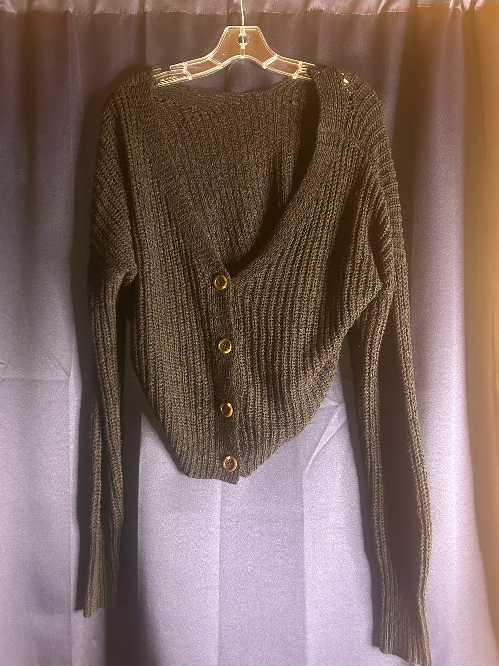 Harper heritage Black Chunky Ribbed Cropped Cardigan Sweater - Size Medium